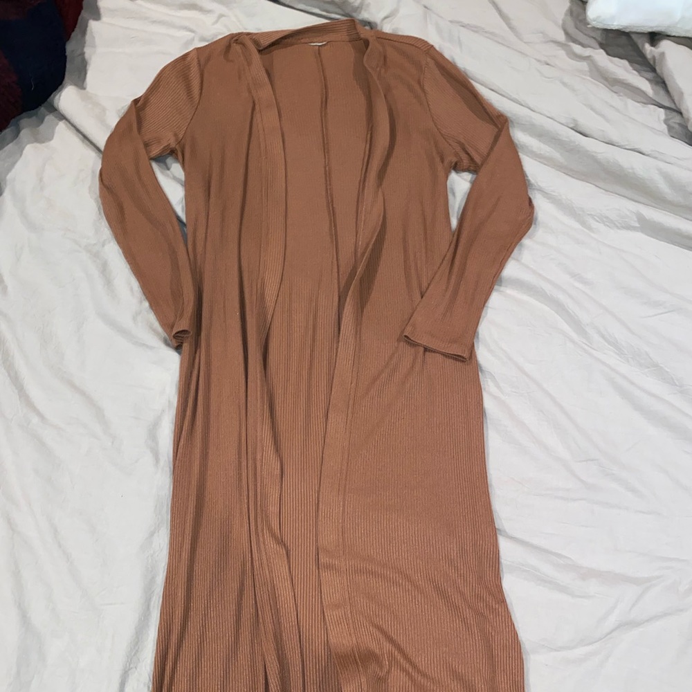 Mauve long split hem cardigan